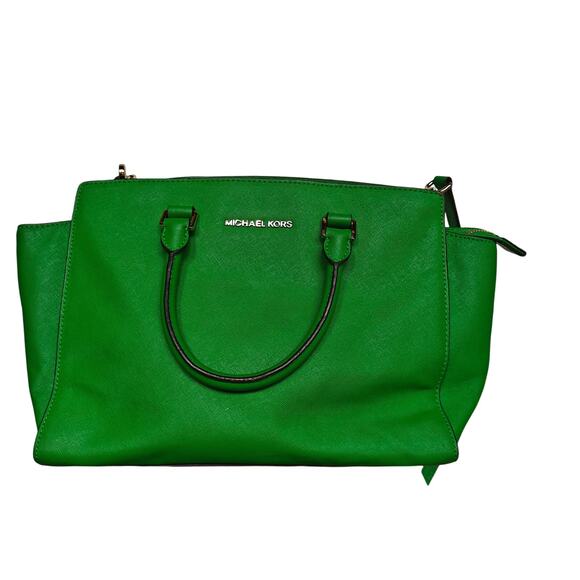 Michael Kors Leather Satchel – Kelly Green Tote/Crossbody, Gold Hardware - Picture 2 of 7
